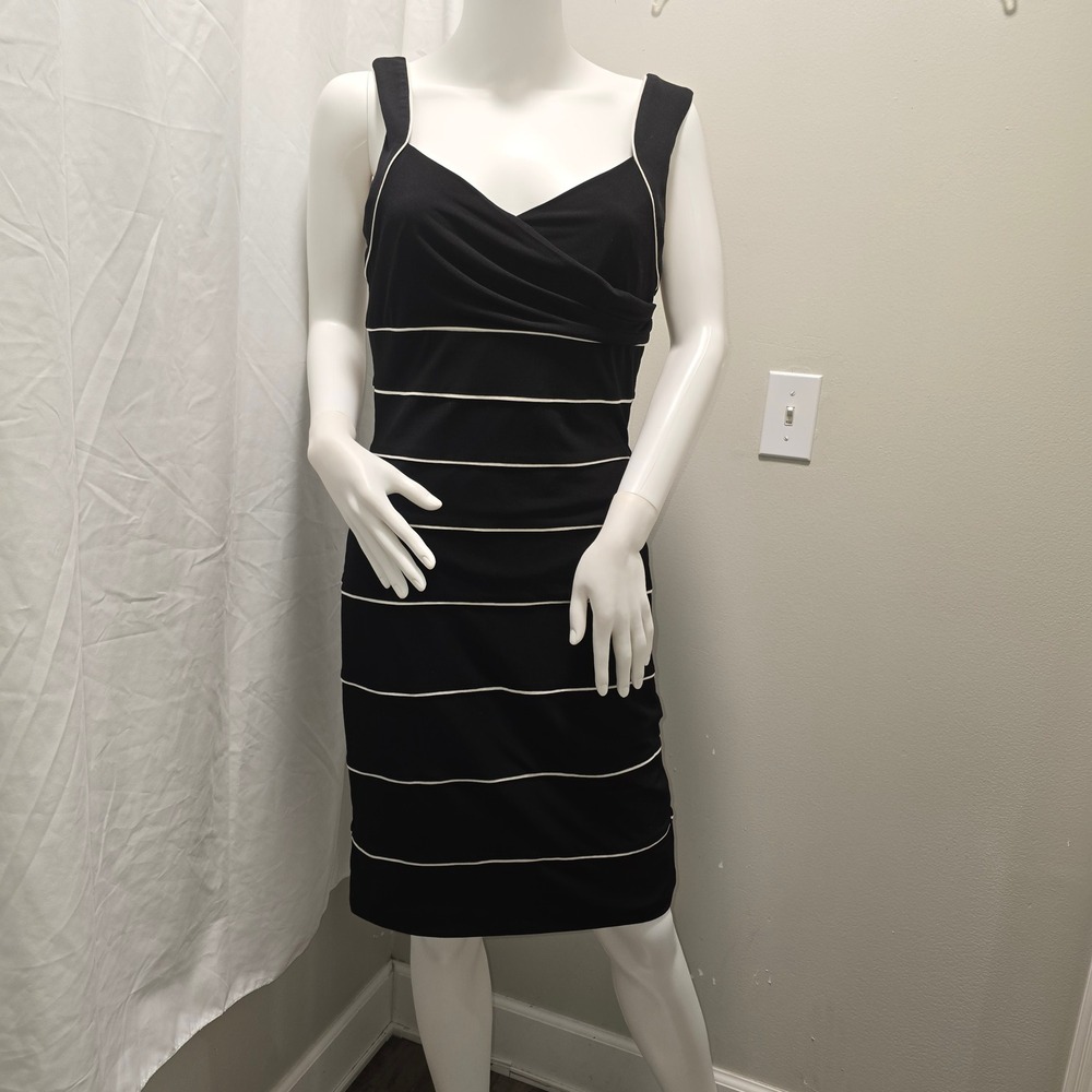 White House Black Market Black & White Stripe Sleeveless‎ Sheath Dress Size 10
